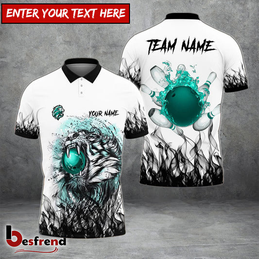 Besfrend Bowling And Pins Black Fire Tiger Personalized Name Team Name 3D Shirt  Colors