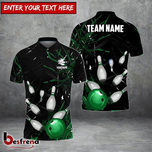 Besfrend Bowling And Pins Break Glass Pattern Customized Name 3D Shirt  Colors