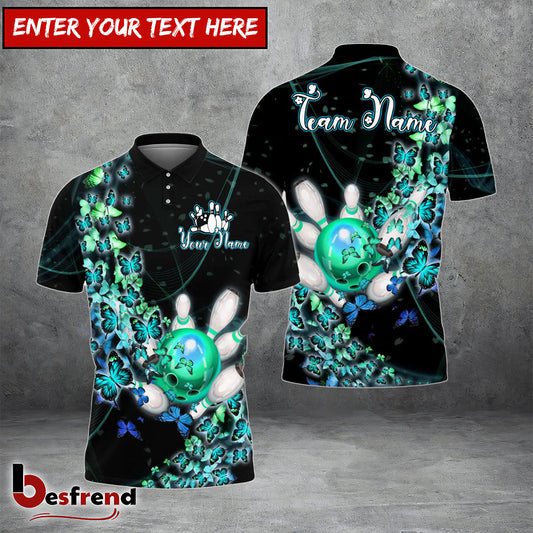 Besfrend Bowling And Pins Butterfly Flow Customized Name Team Name 3D Shirt  Colors