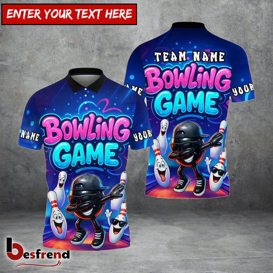 Besfrend Bowling And Pins Cartoon Game Vibe Strike Pose Customized Name Team Name 3D Shirt  Colors