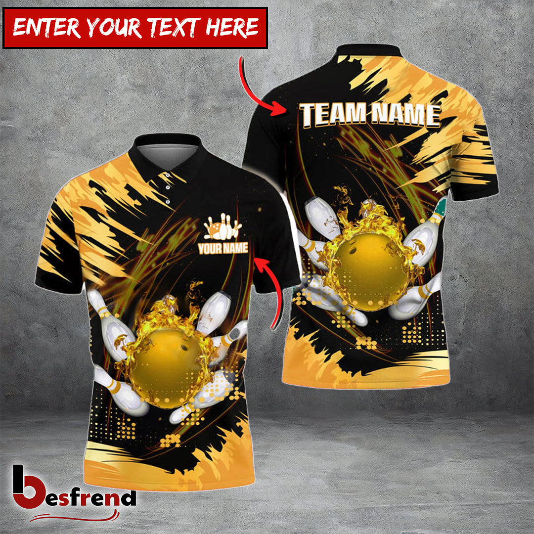 Besfrend Bowling And Pins Cracked Flame Customized Name 3D Shirt  Colors
