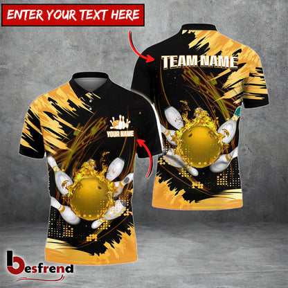 Besfrend Bowling And Pins Cracked Flame Customized Name 3D Shirt  Colors