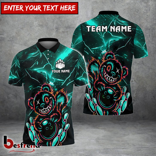 Besfrend Bowling And Pins Crazy Bear with Ball  Pins Customized Name 3D Shirt  Colors