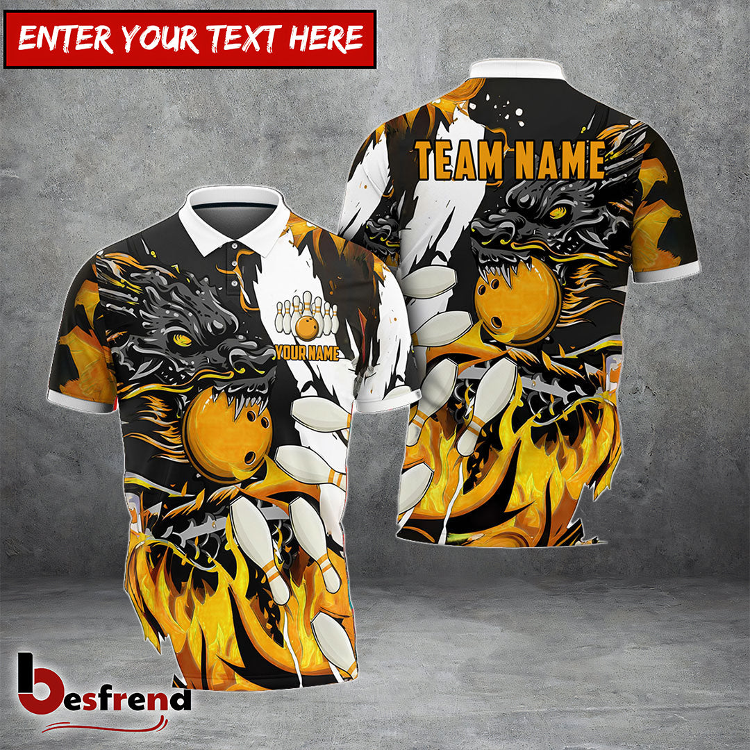 Besfrend Bowling And Pins Dragon Flame Pattern Customized Name 3D Shirt  6 Colors