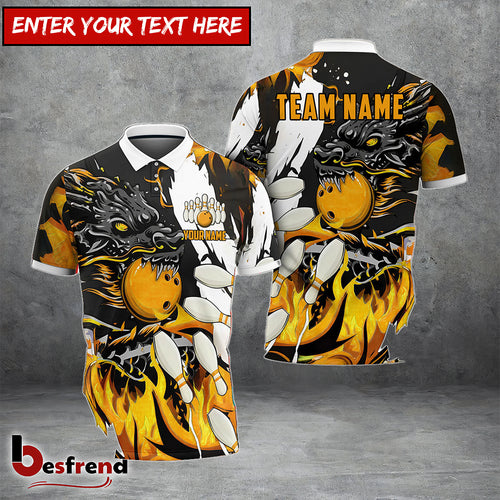 Besfrend Bowling And Pins Dragon Flame Pattern Customized Name 3D Shirt  6 Colors