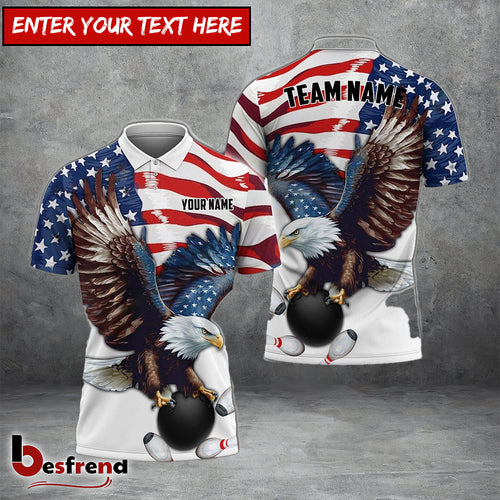 Besfrend Bowling And Pins Eagle US Flag Retro Personalized Name Team Name Unisex Shirt