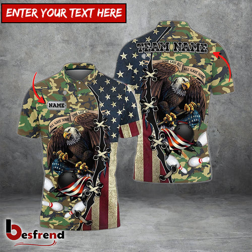 Besfrend Bowling And Pins Eagles Army Multicolor Customized Name 3D Shirt   Colors