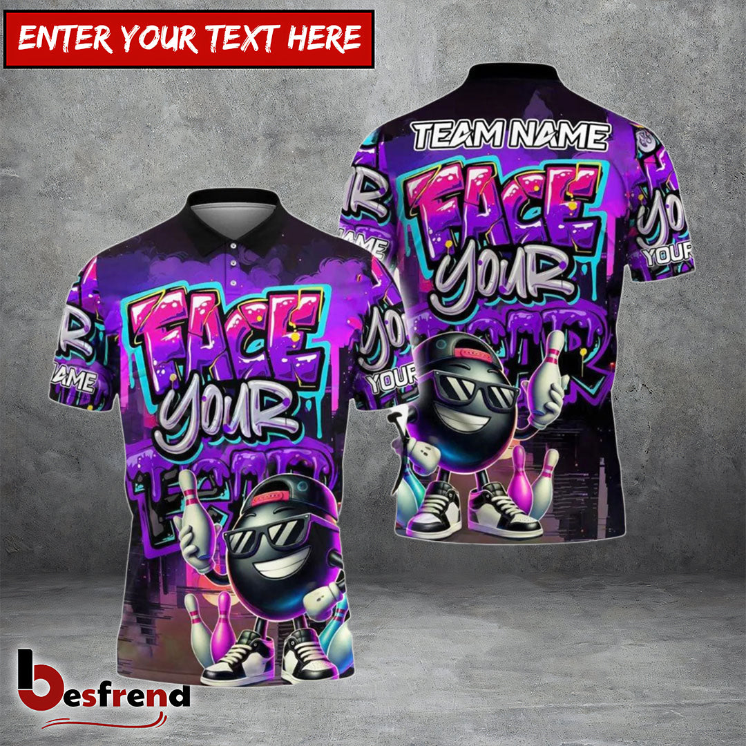 Besfrend Bowling And Pins Face Your Fear Graffiti Pattern Customized Name Team Name 3D Shirt  Colors