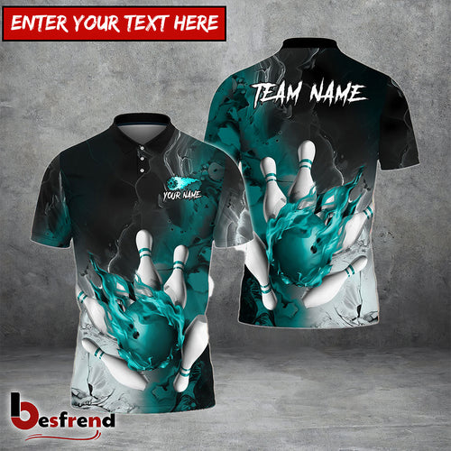 Besfrend Bowling And Pins Fire Lava Smoke Multicolor Customized Name 3D Shirt   Colors