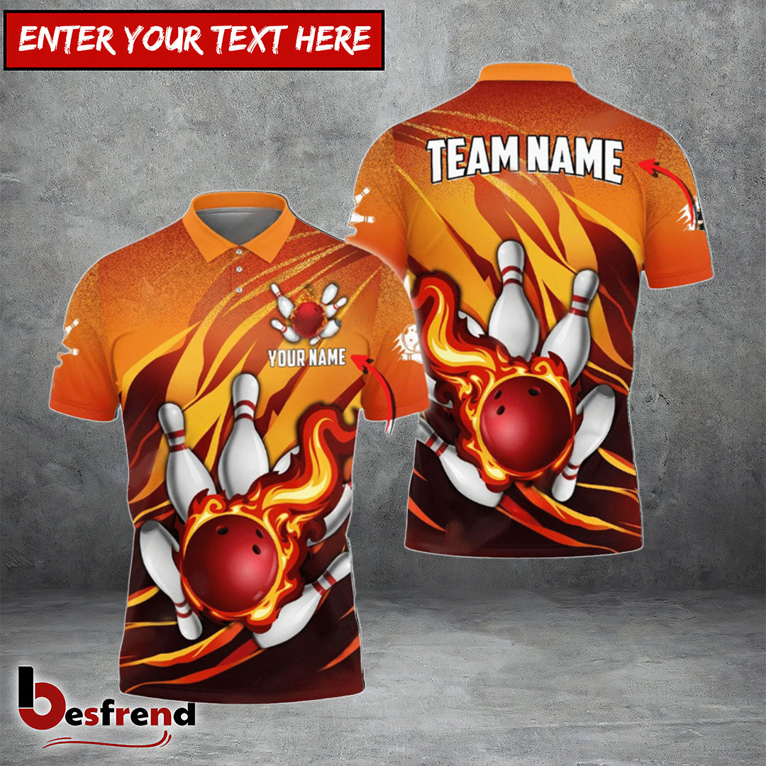 Besfrend Bowling And Pins Fire Storm Customized Name 3D Shirt  6 Colors