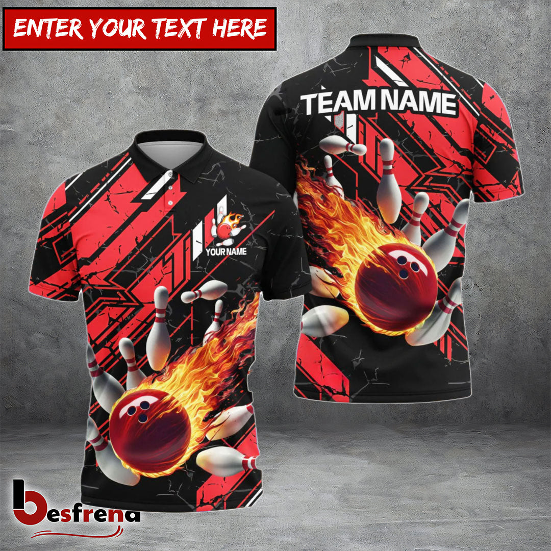 Besfrend Bowling And Pins Fireball Impact Customized Name 3D Shirt  Colors