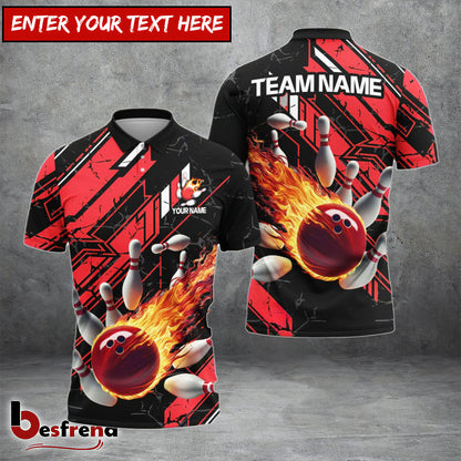 Besfrend Bowling And Pins Fireball Impact Customized Name 3D Shirt  Colors