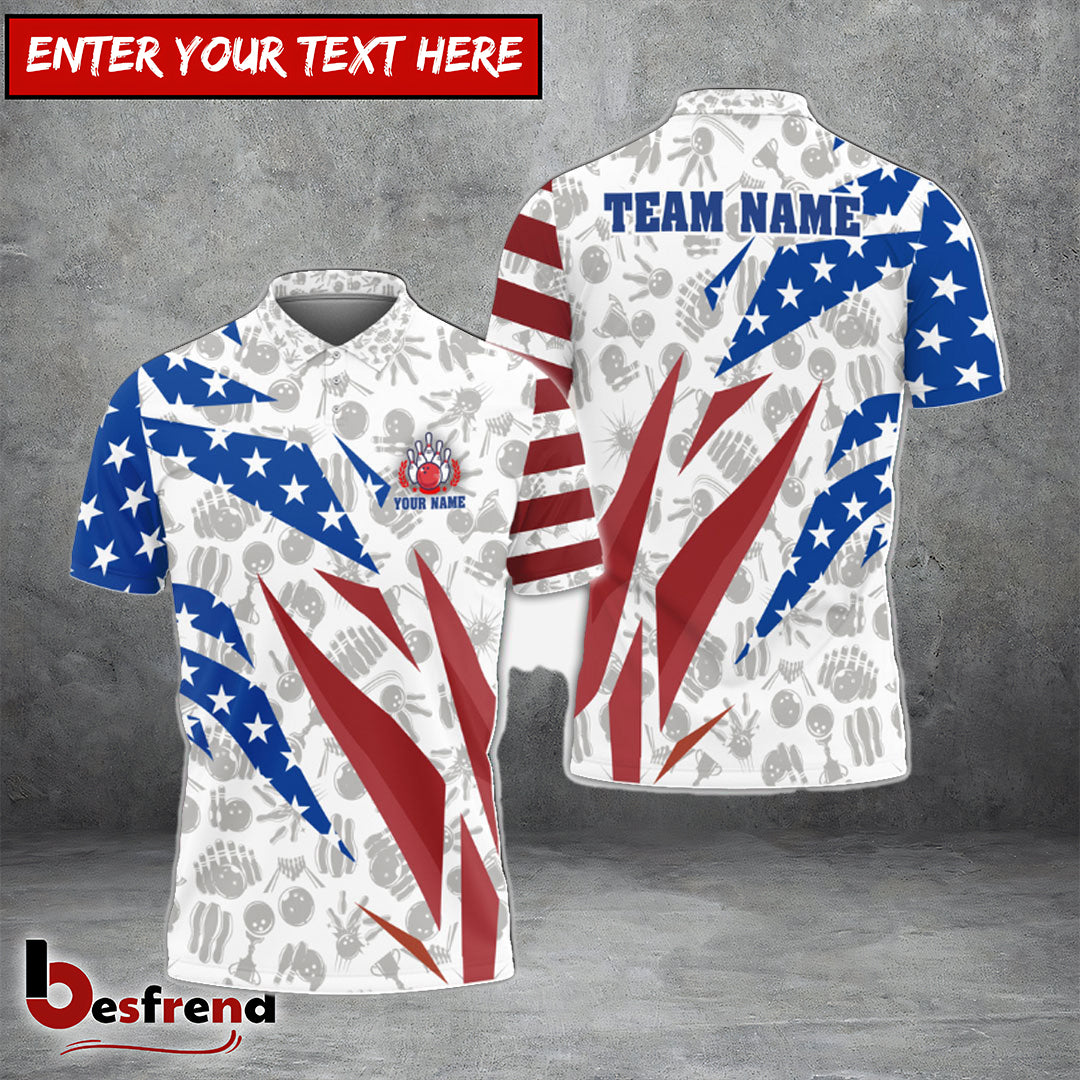 Besfrend Bowling And Pins Flag Broken Customized Name Team Name 3D Shirt
