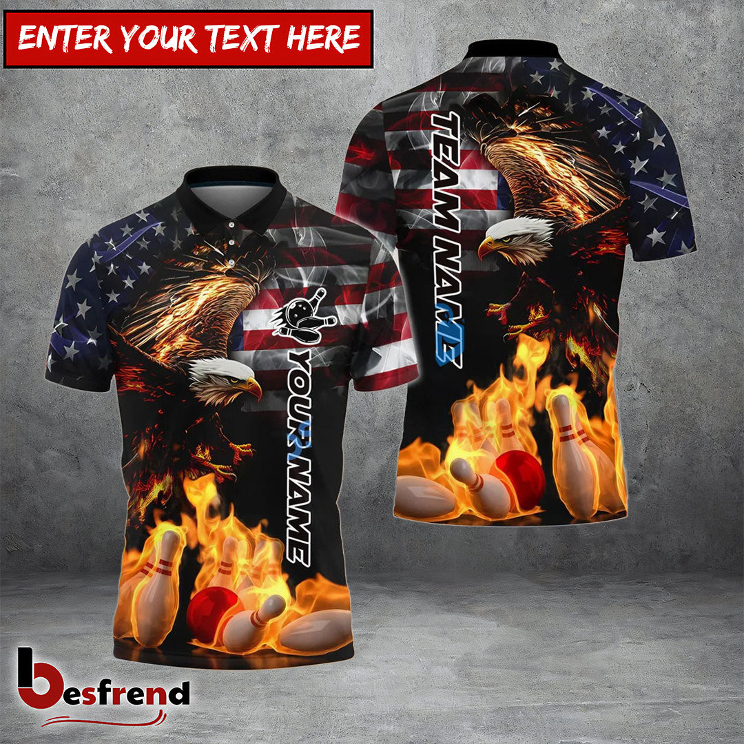 Besfrend Bowling And Pins Flame American Eagle Custom Name Team Name 3D Shirt  Colors