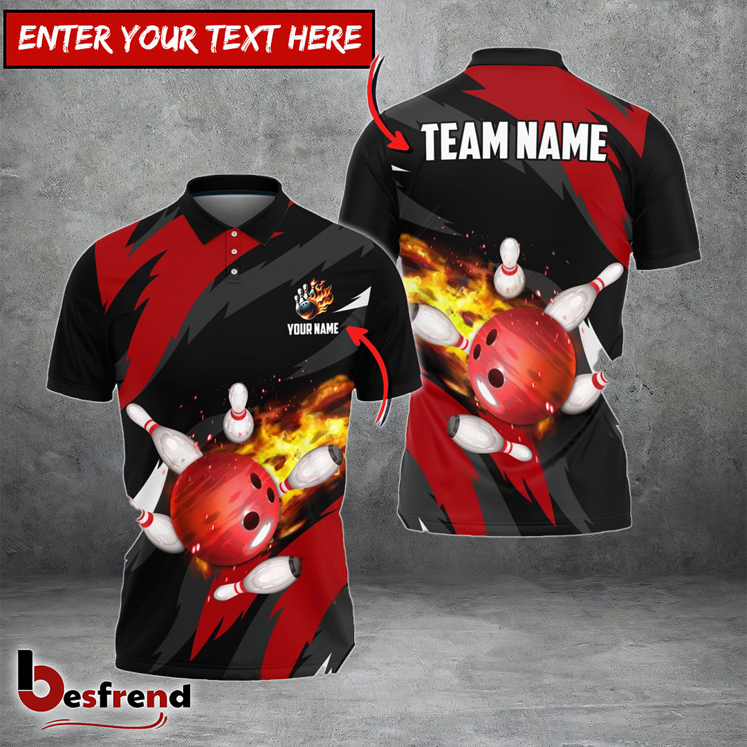 Besfrend Bowling And Pins Flaming Throw Customized Name 3D Shirt  6 Colors