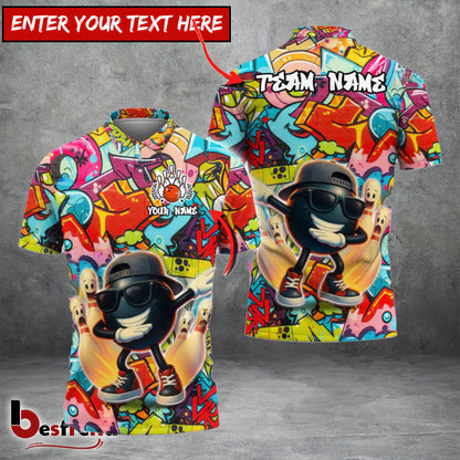 Besfrend Bowling And Pins Funny Cartoon Vibe Dabbing Ball Customized Name Team Name 3D Shirt  Colors