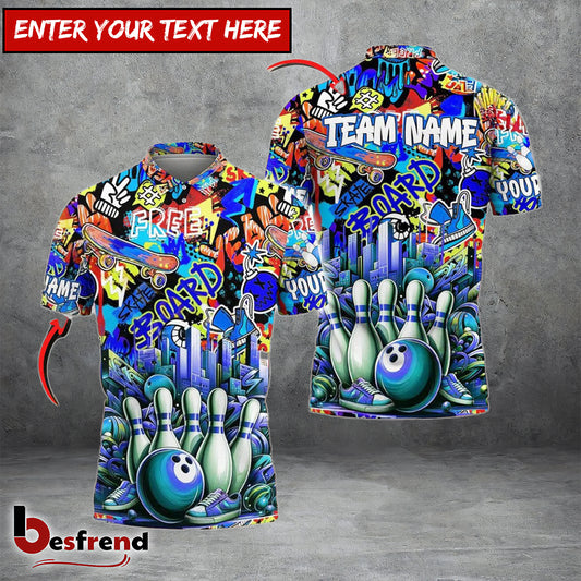 Besfrend Bowling And Pins Graffiti Pattern Customized Name Team Name 3D Shirt  Colors
