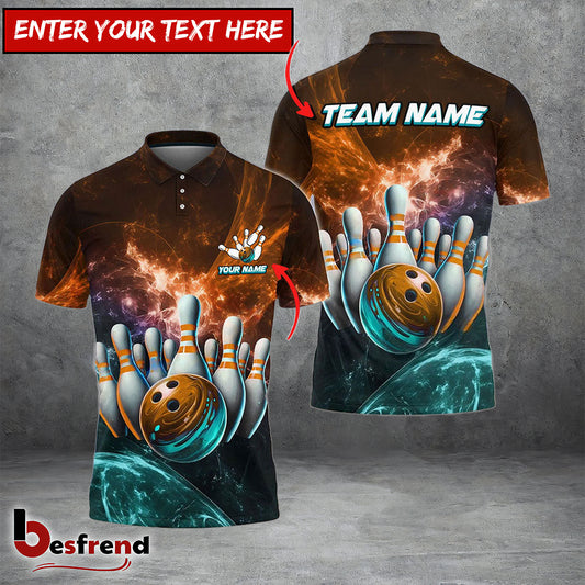 Besfrend Bowling And Pins Light Crash Customized Name 3D Shirt  Colors