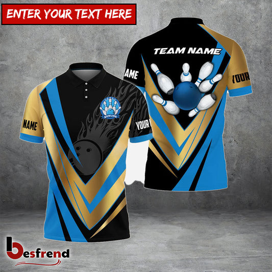 Besfrend Bowling And Pins Love And Gold Multicolor Customized Name 3D Shirt   Colors