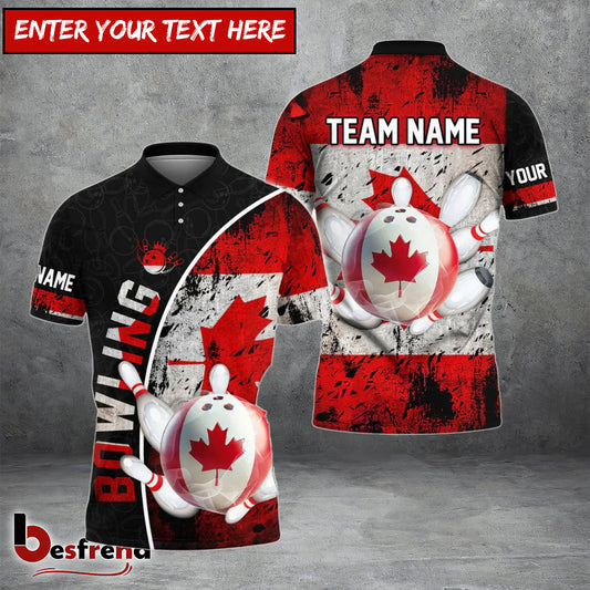 Besfrend Bowling And Pins Patriotic Canadian Flag Customized Name Team Name 3D Shirt