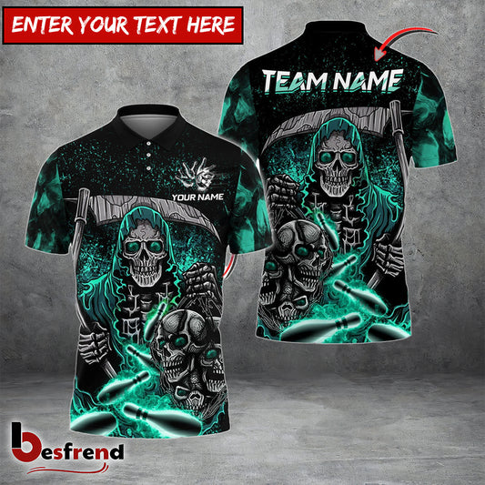 Besfrend Bowling And Pins Reaper Flame Customized Name 3D Shirt  Colors
