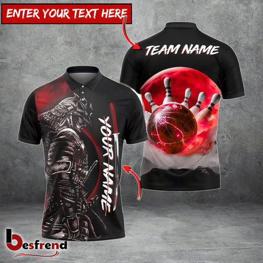 Besfrend Bowling And Pins Red Moon Samurai Customized Name 3D Shirt  Colors