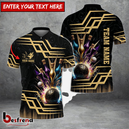 Besfrend Bowling And Pins Royal Multicolor Option Customized Name 3D Shirt 6 Colors