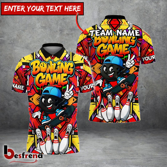 Besfrend Bowling And Pins Skateboarding Graffiti Street Style Customized Name Team Name 3D Shirt  Colors
