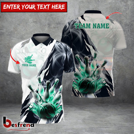 Besfrend Bowling And Pins Smoke Paint Pattern Multicolor Customized Name 3D Shirt   Colors