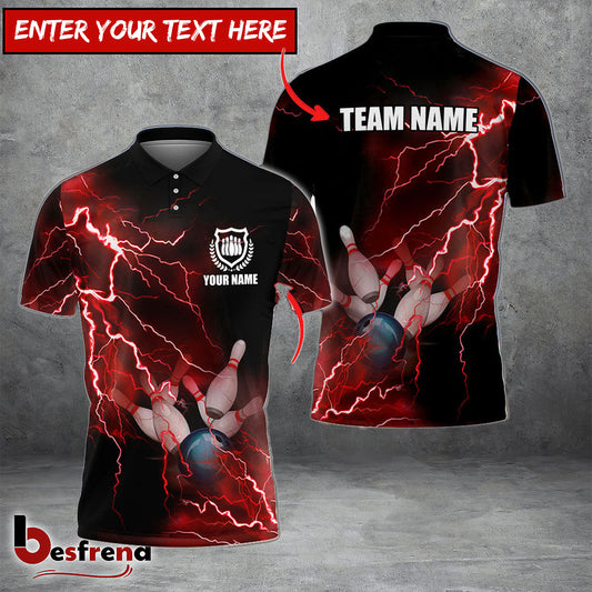 Besfrend Bowling And Pins Thunder Multicolor Customized Name Team Name 3D Shirt