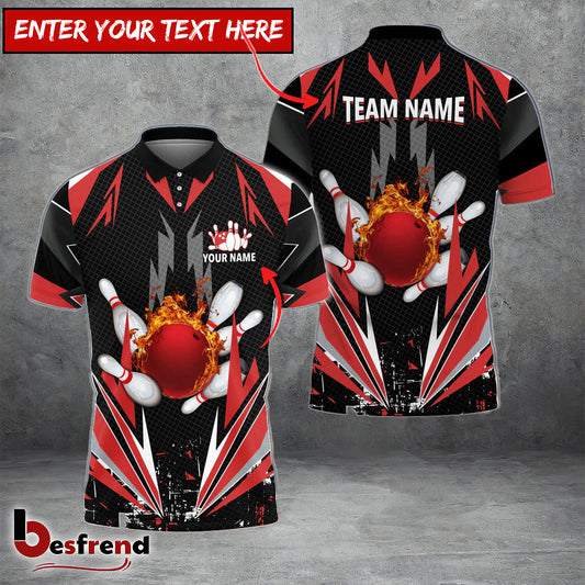 Besfrend Bowling And Pins Thunder Pattern Multicolor Personalized Name 3D Shirt