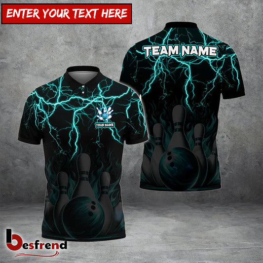 Besfrend Bowling And Pins Thunder Storm Pattern Customized Name 3D Shirt  Colors