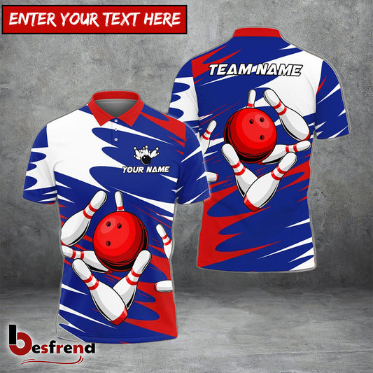Besfrend Bowling And Pins Twin Side Multicolor Options Personalized Name Team Name 3D Shirt  Colors