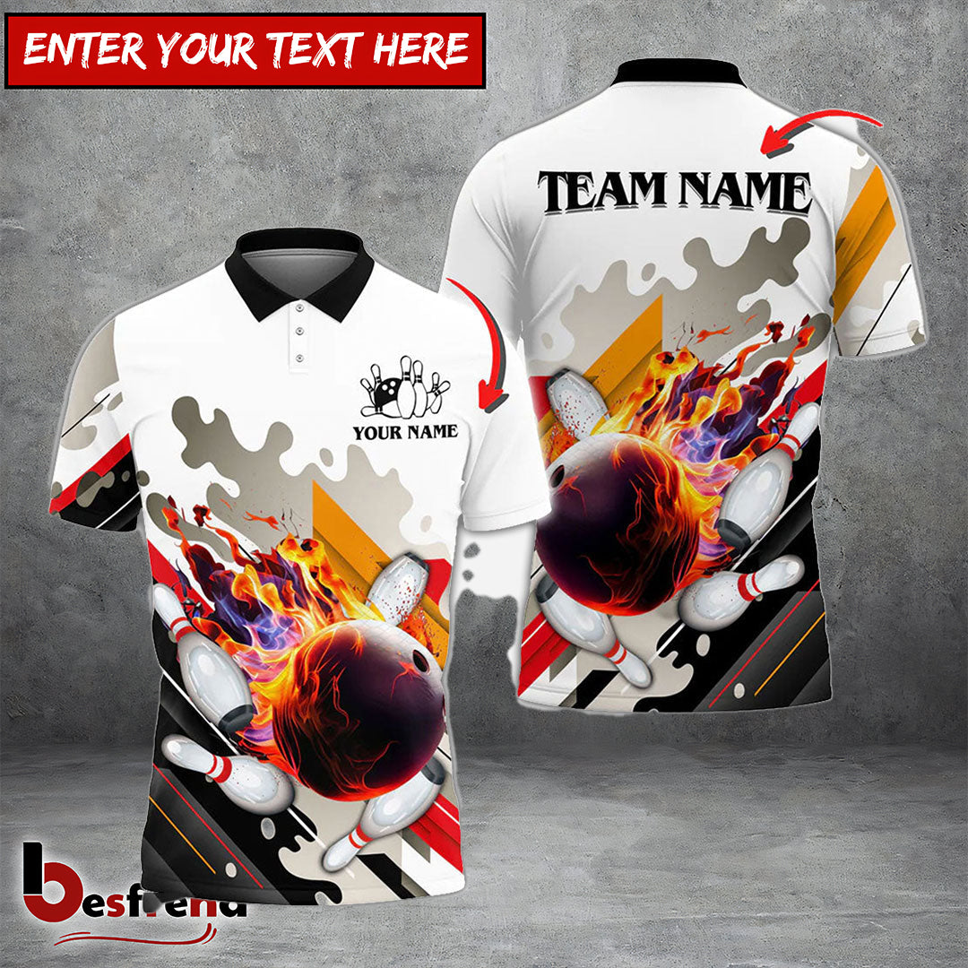 Besfrend Bowling And Pins Water Color Pattern Customized Name 3D Shirt
