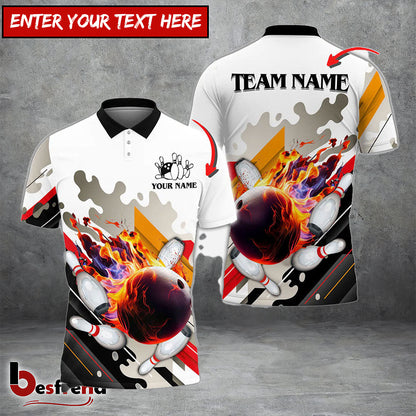 Besfrend Bowling And Pins Water Color Pattern Customized Name 3D Shirt