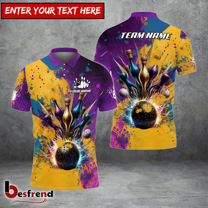 Besfrend Bowling And Pins Water Color Pattern Customized Name Team Name 3D Shirt