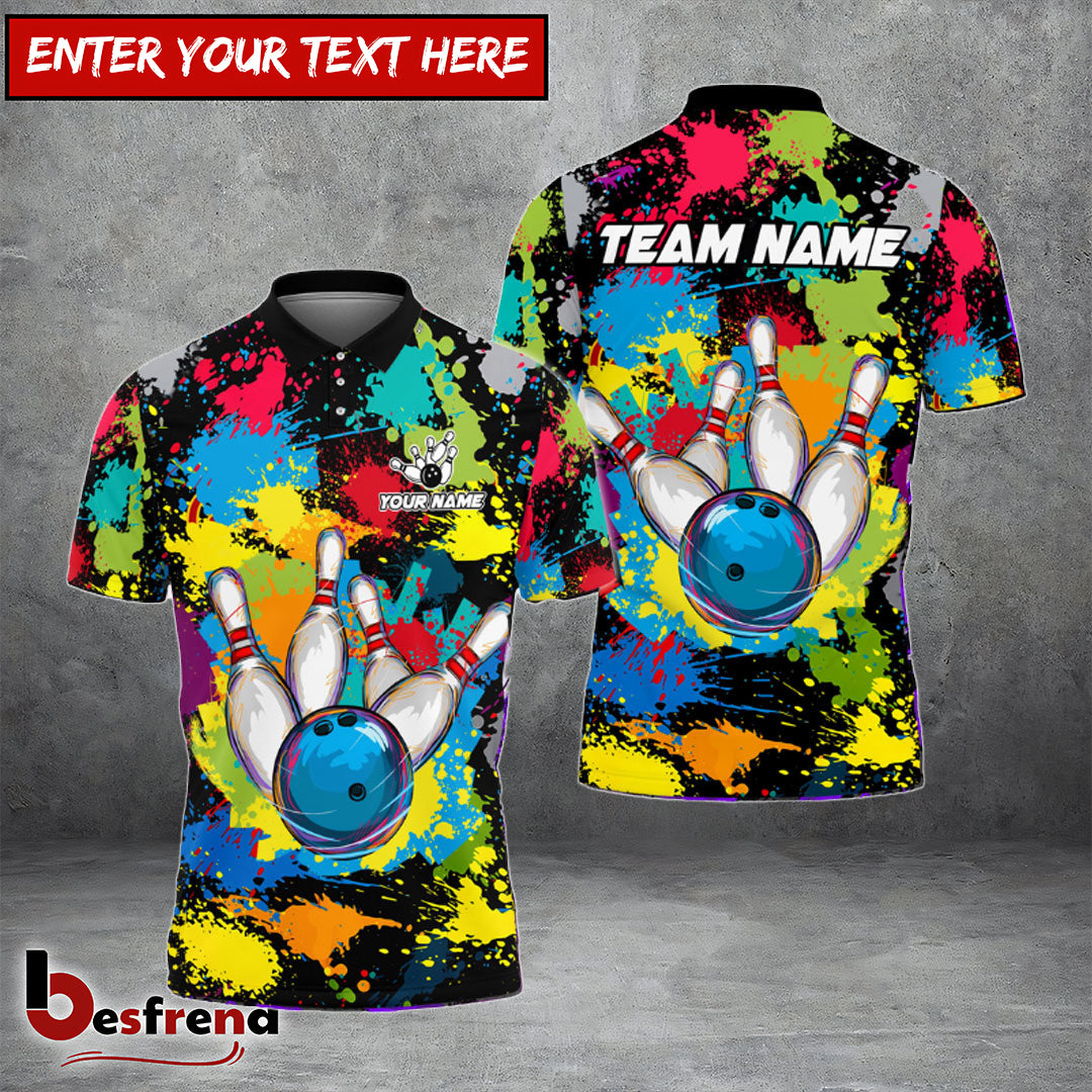 Besfrend Bowling Coloful Ink Pattern Customized Name Team Name 3D Shirt