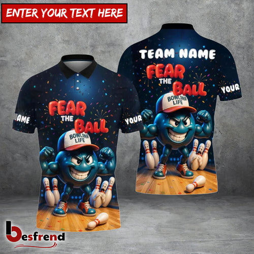 Besfrend Bowling Fear the Ball Cartoon Power Style Customized Name Team Name 3D Shirt  Colors