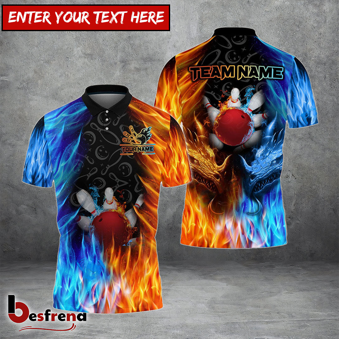 Besfrend Bowling Fire And Ice Customized Name Team Name 3D Shirt  2 Colors