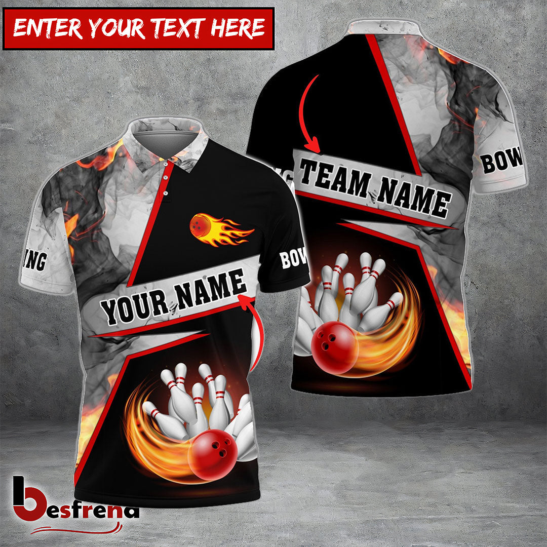 Besfrend Bowling Flame Grey Smoke Pattern Premium Customized Name 3D Shirt