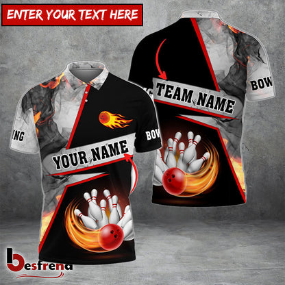 Besfrend Bowling Flame Grey Smoke Pattern Premium Customized Name 3D Shirt