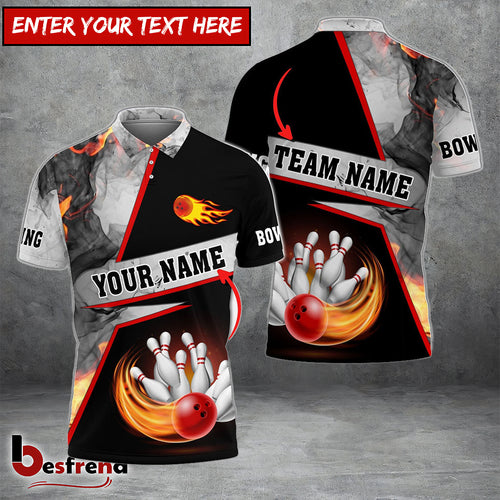 Besfrend Bowling Flame Grey Smoke Pattern Premium Customized Name 3D Shirt