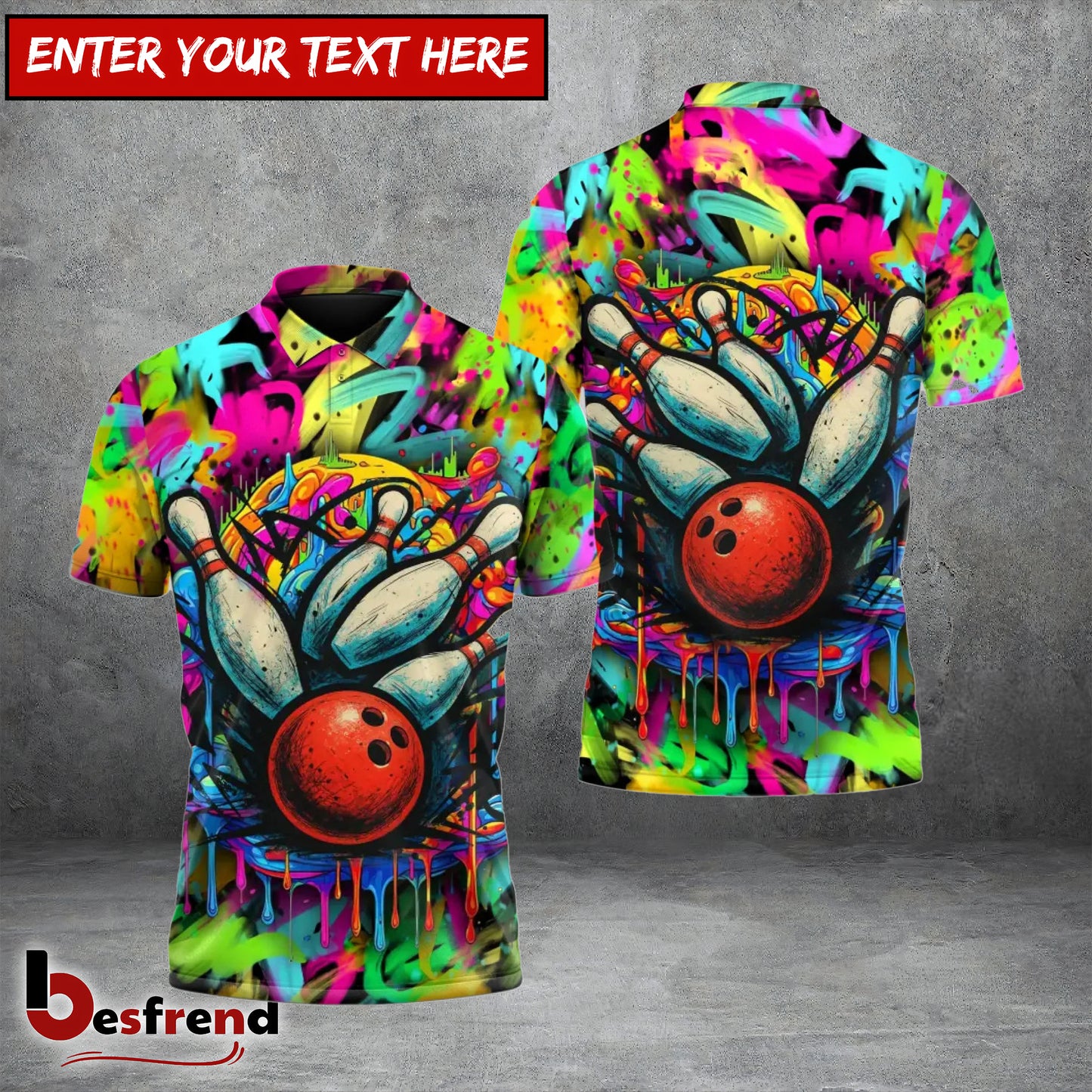 Besfrend Bowling Graffiti Colorful Customized Name Team Name 3D Shirt