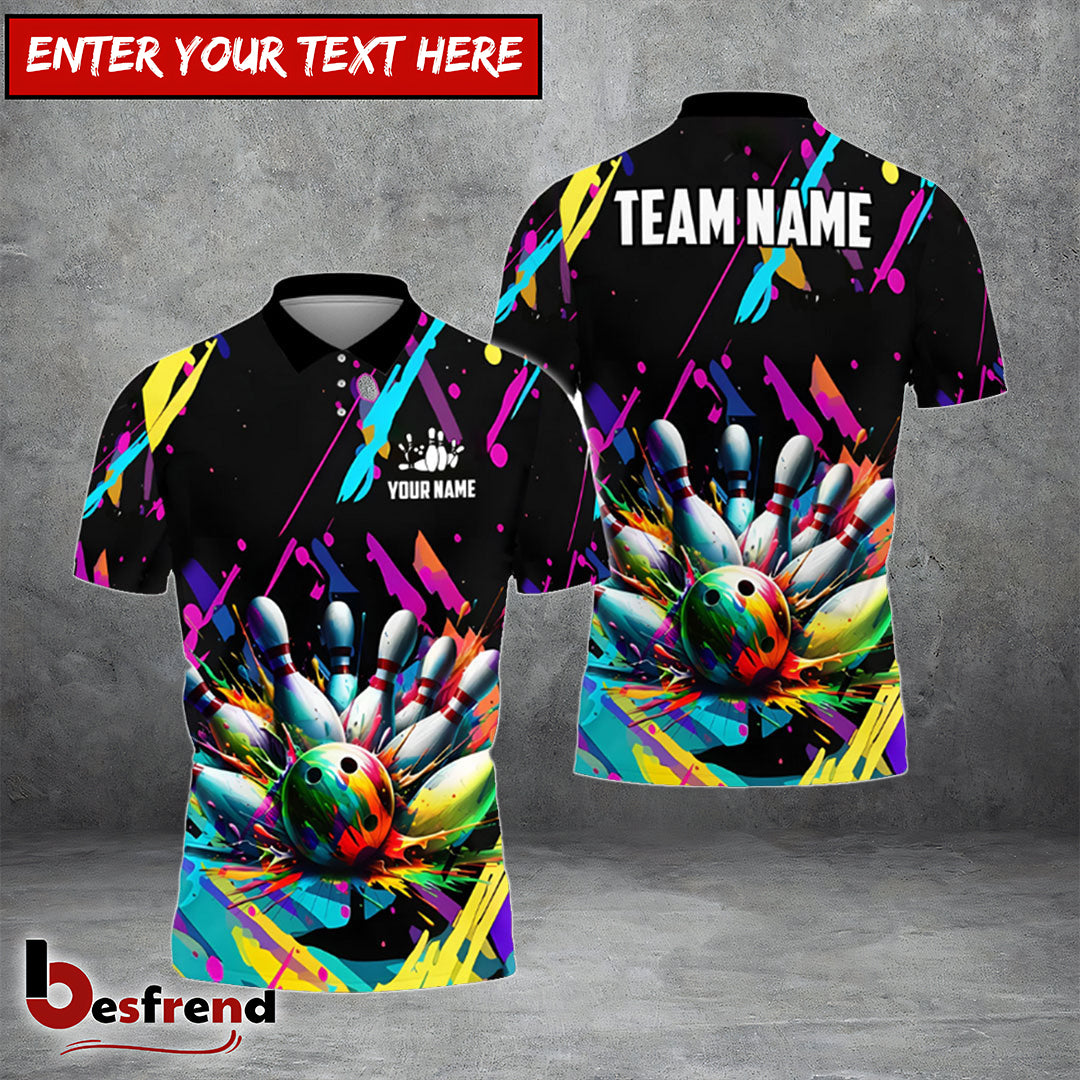 Besfrend Bowling Graffiti Splash Paint Customized Name Team Name 3D Shirt