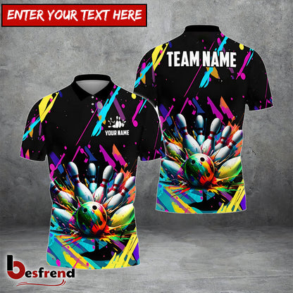 Besfrend Bowling Graffiti Splash Paint Customized Name Team Name 3D Shirt