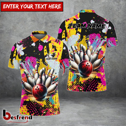 Besfrend Bowling Graffiti Yellow Customized Name Team Name 3D Shirt