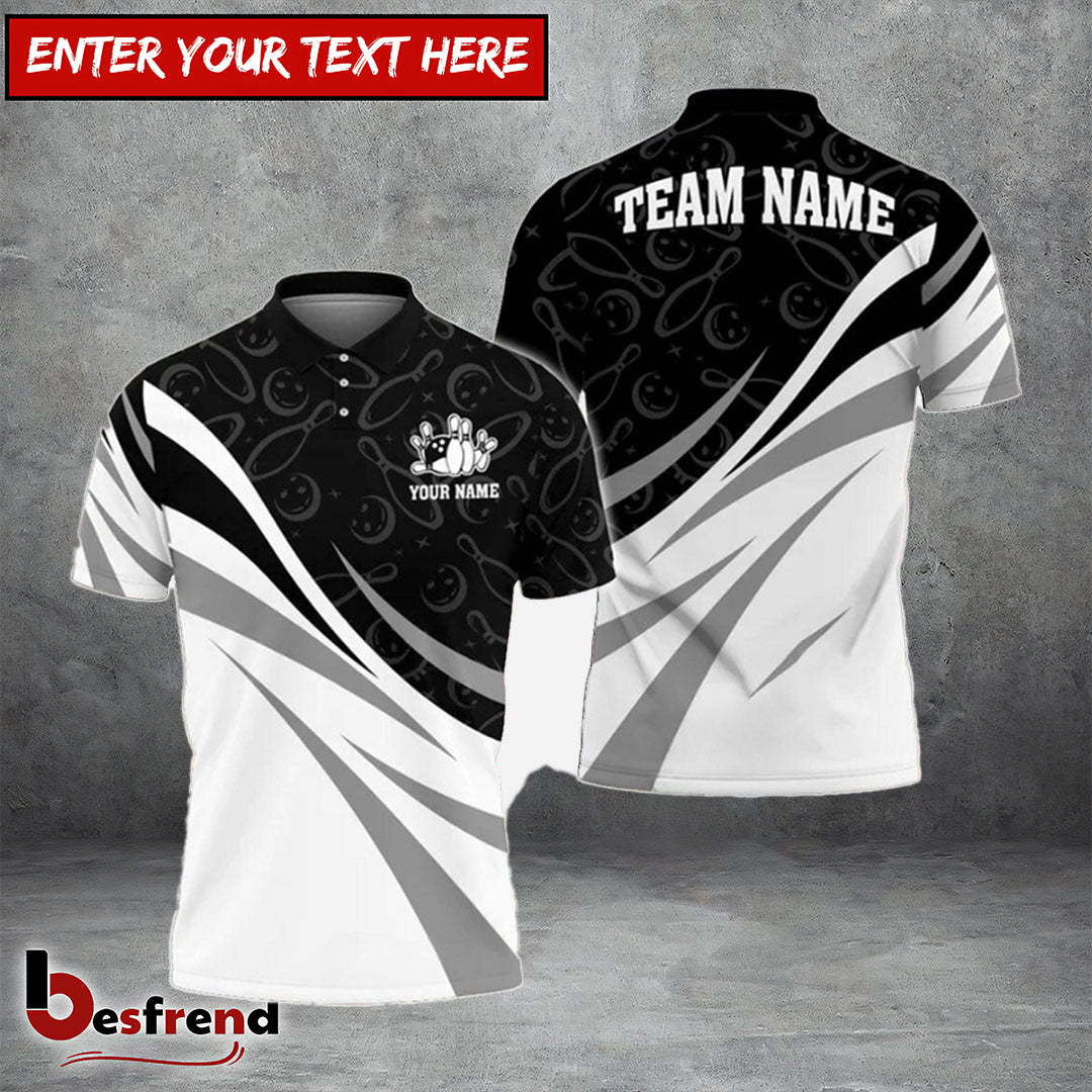 Besfrend Bowling Ribbon White Pattern Customized Name Team Name 3D Shirt
