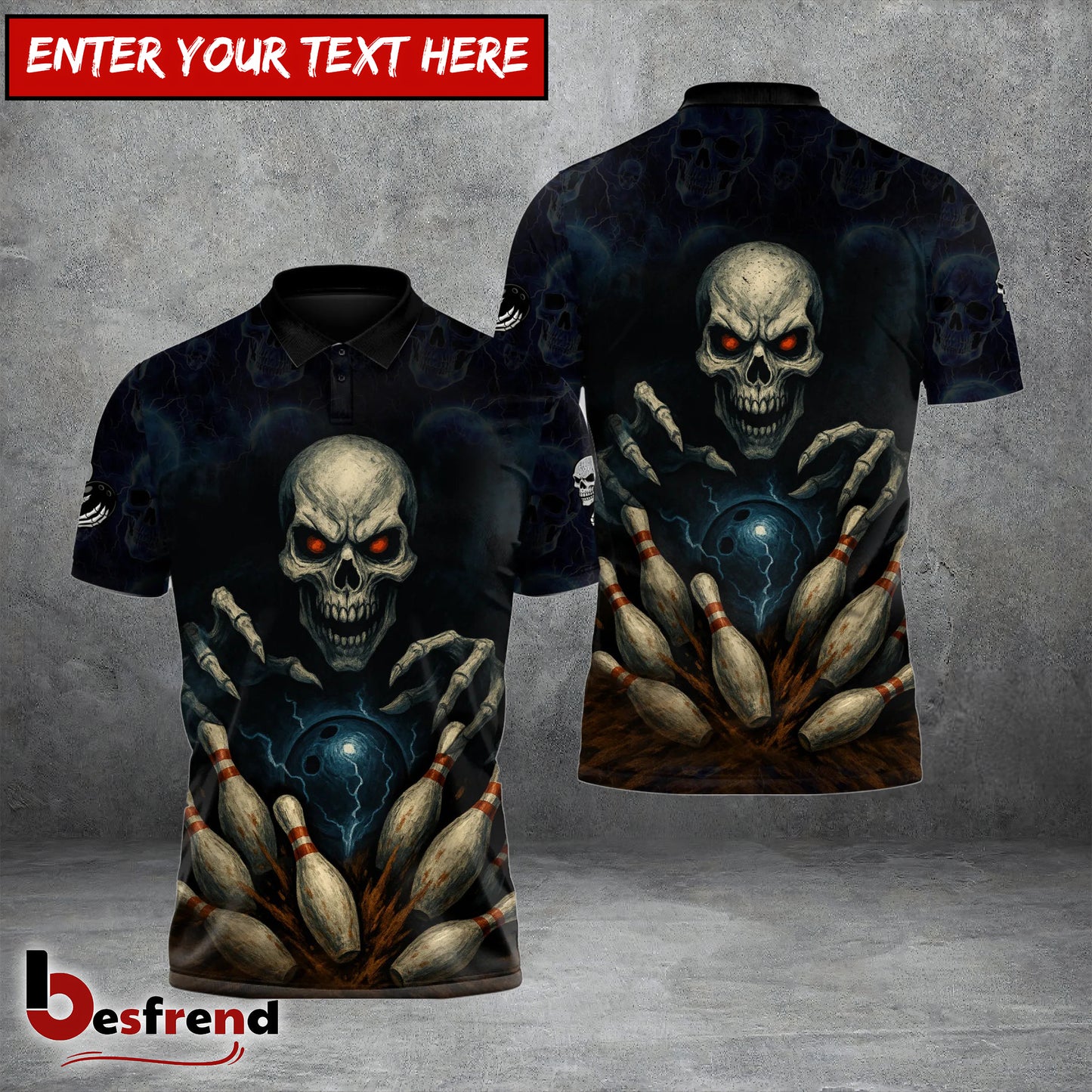 Besfrend Bowling Skull Men Custom Name Team Name 3D Shirt