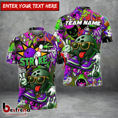 Besfrend Bowling Street Strike Graffiti Skater Style Customized Name Team Name 3D Shirt  Colors