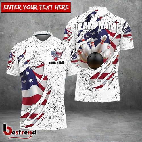 Besfrend Bowling US Flag Customized Name Team Name 3D Shirt